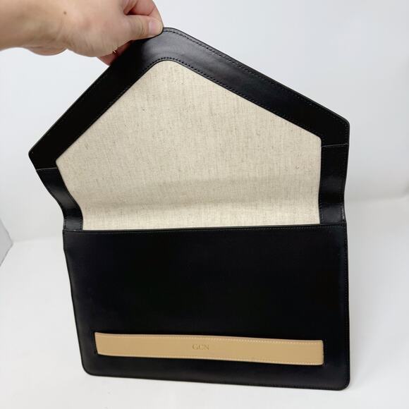 Mark And Graham Black Cream Leather Envelope Clutch Bag Purse Foldover 8" x 13" - Picture 4 of 9